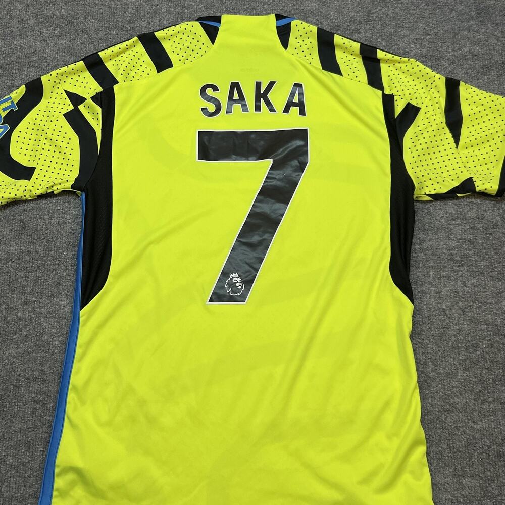 Arsenal Jersey Mens Small Yellow Away Soccer Saka 7 Emirates Adidas Slim Fit - Picture 3 of 10